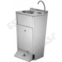Stainless steel floor standing wash basin with timed flow push button foot valve and waste bin