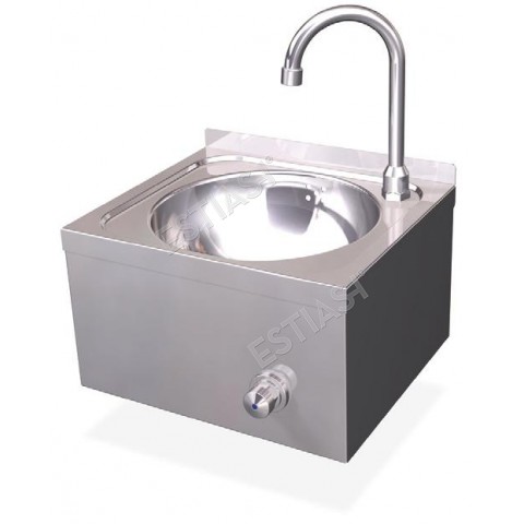 Wall mounted sink unit wit button