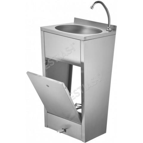 Stainless steel floor standing wash basin with foot valve and waste bin