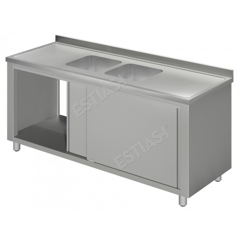 Sink unit closed 140cm with 2 compartments and doors