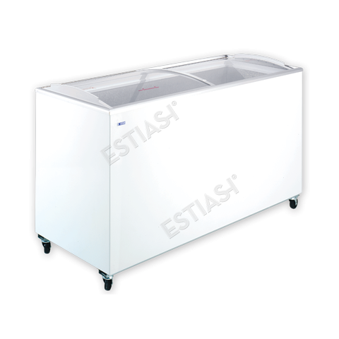 Chest freezer with curved sliding glass top 155cm