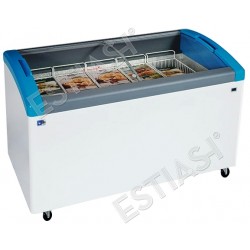 Chest freezer with curved sliding glass top