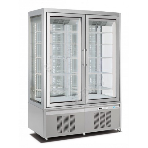 Double door refrigerated / freezer pastry display case +5 / -20 with 4 glass sides LONGONI