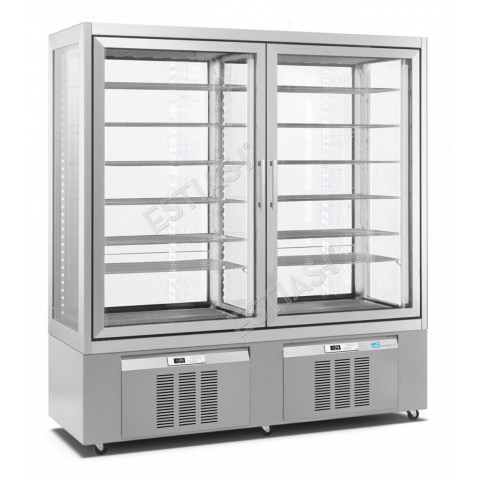 Negative pastry display case 172cm with 4 glass sides LONGONI