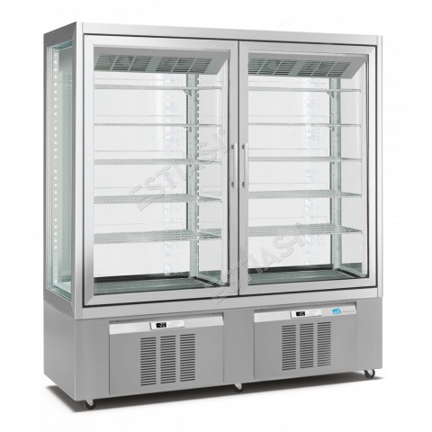 Double door refrigerated / freezer pastry display case 172cm +5 / -20 with 4 glass sides LONGONI