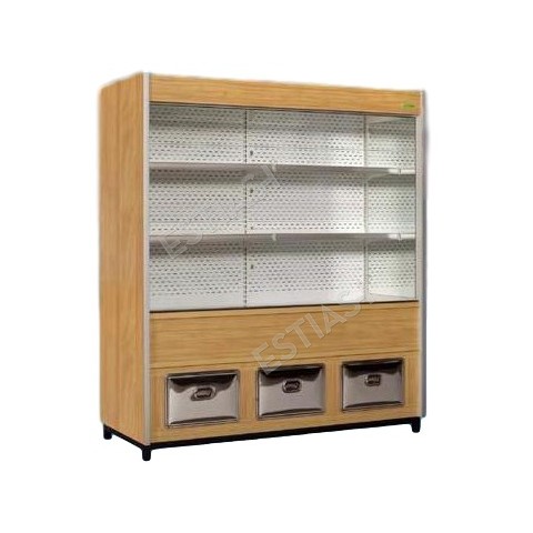 Refrigerated merchandiser 300cm with refrigerated storage cabinet