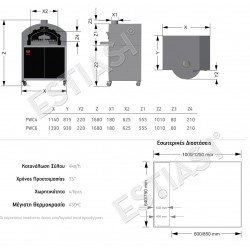 Commercial wood or gasfired oven for 62 pizzas