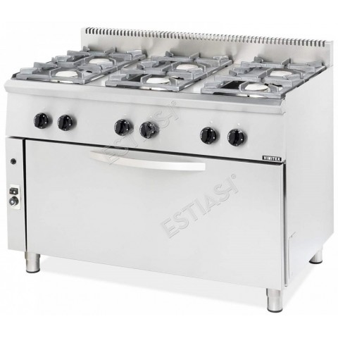 Commercial range with 6 burners and oven for 6 GN VIMITEX