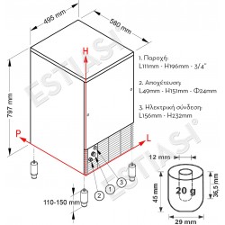 Επαγγελματική παγομηχανή 46Kg για παγάκι με τρύπα