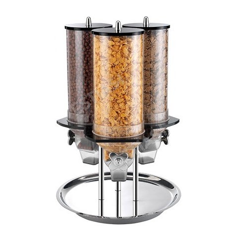 Cereals triple dispenser in inox round stand