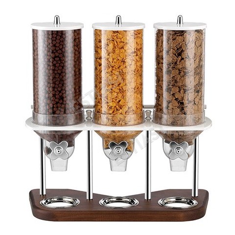 Cereals triple dispenser in wooden stand