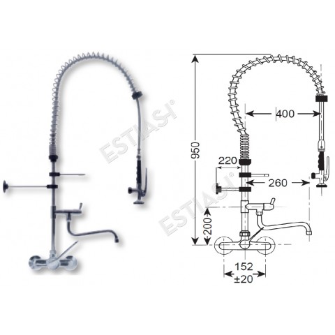 Wall mounted pre-rinse unit with thermostatic mixer and tap FRIULANA