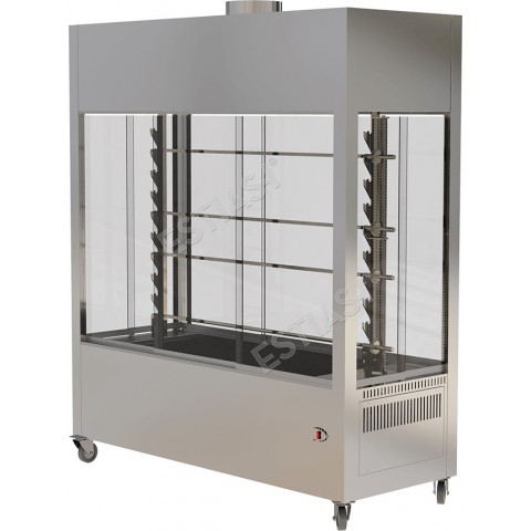 Commercial charcoal rotisserie with 4 spits & glass doors