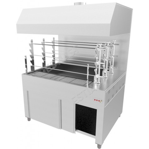 Commercial charcoal rotisserie with 9 spits & hood
