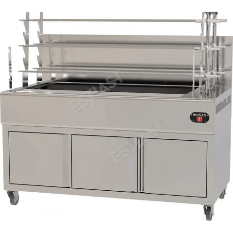 Commercial charcoal rotisserie with 6 spits