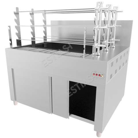 Commercial charcoal rotisserie with 9 spits