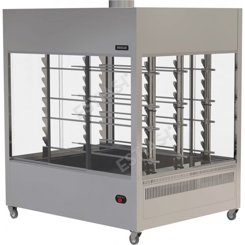 Commercial charcoal rotisserie with 12 spits & glass doors