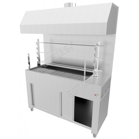 Commercial charcoal rotisserie with 3 spits & hood