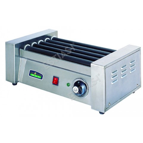 Hot dog cooker with 5 rollers