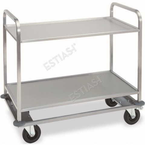 Inox service trolley with 2 tiers