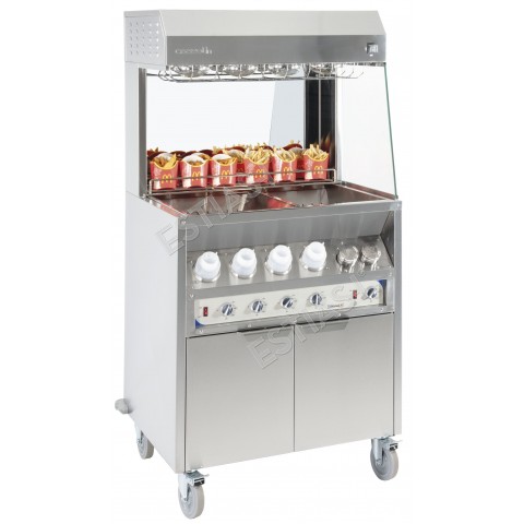 Fry holding station 80cm with storage cabinet and sause heater