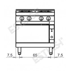 Commercial gas range with 4 burners & gas oven Baron Q70PCF/G8008