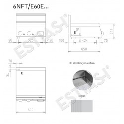 Electric griddle 60cm half smooth - half grooved soft iron plate BARON 6NFT/E600LR