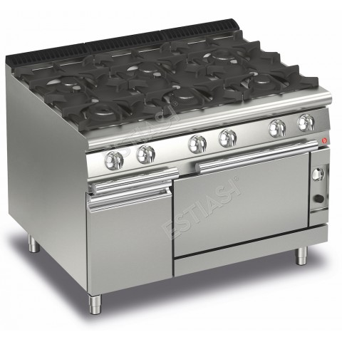 Επαγγελματική κουζίνα αερίου με 6 εστίες και φούρνο αερίου Baron Q70PCF/G1206