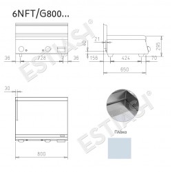 Gas griddle 80cm with flat chromium plate BARON 6NFT/G800LC