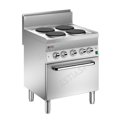 Επαγγελματική κουζίνα ηλεκτρική με 4 εστίες και κυκλοθερμικό φούρνο ενισχυμένη Baron 6NPC/EFEV700P