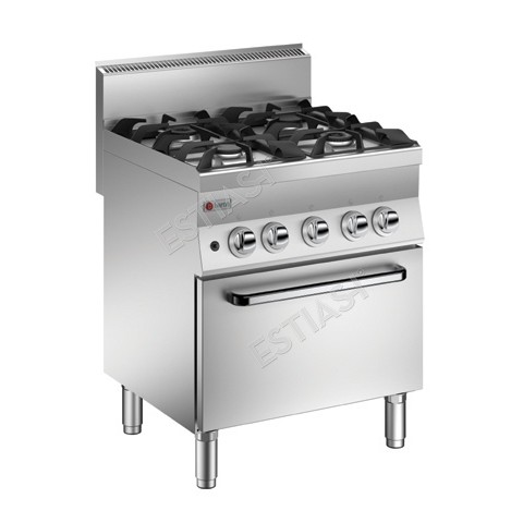 Επαγγελματική κουζίνα αερίου με 4 εστίες και στατικό ηλεκτρικό φούρνο Baron 6PCN/GFE722
