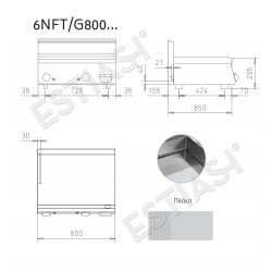 Gas griddle 80cm 2/3 flat - 1/3 grooved inox plate BARON N6FTT/G823