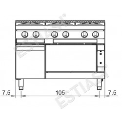 Commercial gas range with 6 burners & electric oven Baron Q70PCF/GE1206