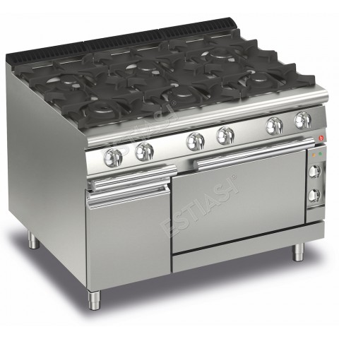 Commercial gas range with 6 burners & electric oven Baron Q70PCF/GE1206