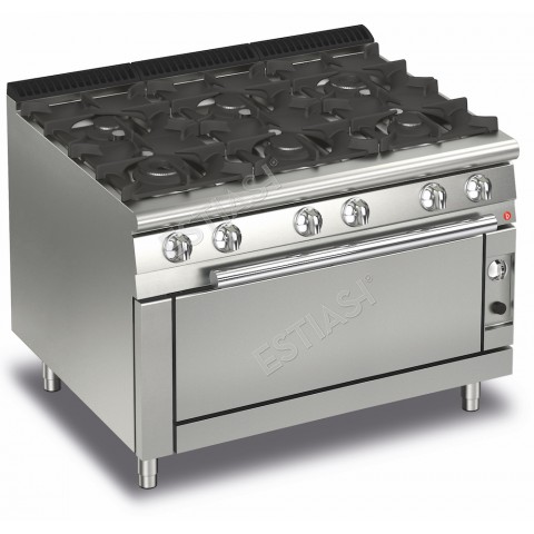 Επαγγελματική κουζίνα αερίου με 6 εστίες και μεγάλο φούρνο αερίου Baron Q70PCFL/G1206